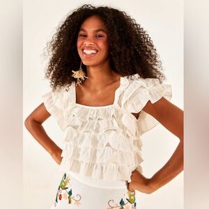 NWT FARM Rio Off White 3D Flowers Layered Blouse Crop Top - M
